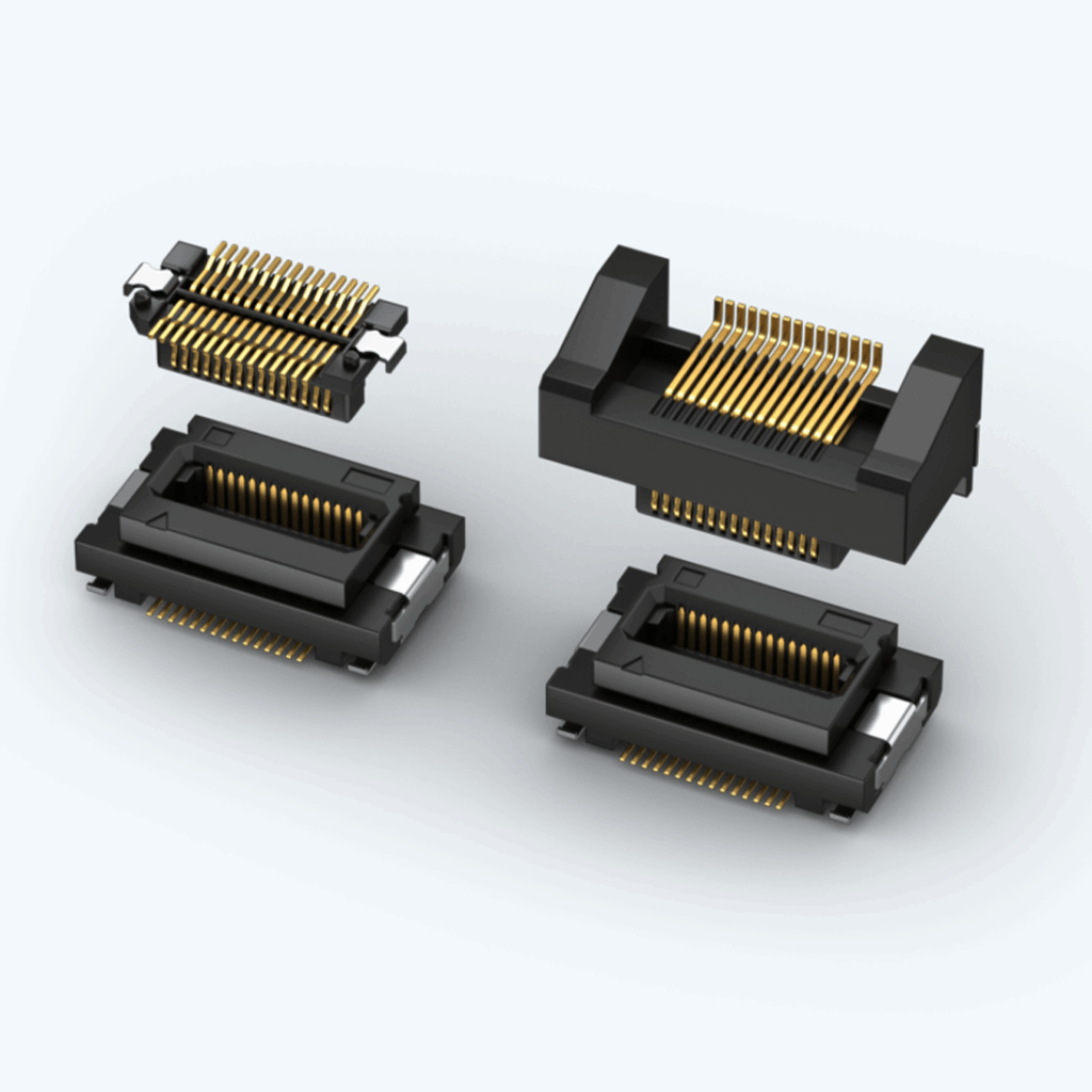 DY Series board-to-board connectors, plug and receptacle pairs with gold-plated contacts