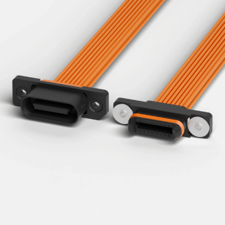 FWSA Series IP67 waterproof drawer connector, receptacle and plug on orange flat cable